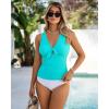 imageGRAPENT Tankini Tops for Women Knotted Keyhole Padded Adjustable Bathing Suit Modest Swimsuit Swimwear Swim Top OnlyAqua Blue