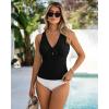 imageGRAPENT Tankini Tops for Women Knotted Keyhole Padded Adjustable Bathing Suit Modest Swimsuit Swimwear Swim Top OnlyBlack