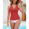 imageGRAPENT Tankini Tops for Women Knotted Keyhole Padded Adjustable Bathing Suit Modest Swimsuit Swimwear Swim Top OnlyCranberry