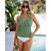imageGRAPENT Tankini Tops for Women Knotted Keyhole Padded Adjustable Bathing Suit Modest Swimsuit Swimwear Swim Top OnlyIceberg Green