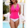 imageGRAPENT Tankini Tops for Women Knotted Keyhole Padded Adjustable Bathing Suit Modest Swimsuit Swimwear Swim Top OnlyNeon Pink