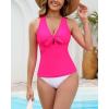 imageGRAPENT Tankini Tops for Women Knotted Keyhole Padded Adjustable Bathing Suit Modest Swimsuit Swimwear Swim Top OnlyNeon Pink