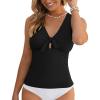 imageGRAPENT Tankini Tops for Women Knotted Keyhole Padded Adjustable Bathing Suit Modest Swimsuit Swimwear Swim Top OnlyBlack