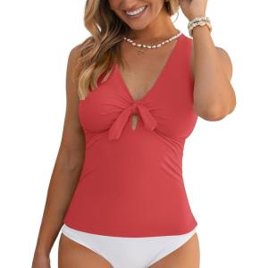 imageGRAPENT Tankini Tops for Women Knotted Keyhole Padded Adjustable Bathing Suit Modest Swimsuit Swimwear Swim Top OnlyCranberry