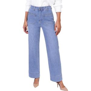 imageGRAPENT Wide Leg Jeans Woman Trendy High Waisted Patch Pocket Stretchy Denim Pants Vintage Casual Trouser JeansLakeside Blue