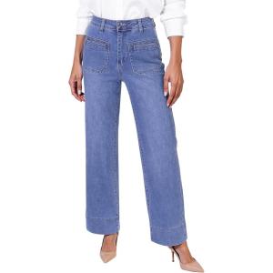 imageGRAPENT Wide Leg Jeans Woman Trendy High Waisted Patch Pocket Stretchy Denim Pants Vintage Casual Trouser JeansMedium Blue