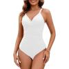 imageGRAPENT One Piece Swimsuit Women Ruched Twist Front Padded Modest Full Coverage Swim Bathing Suit Swimwear SwimsuitsWhite