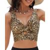 imageGRAPENT Bikini Tops for Women Cropped Tankini Tops Floral Printed Beach Padded Knot Twist Cut Out Bathing Suit Top OnlyLeopard Print