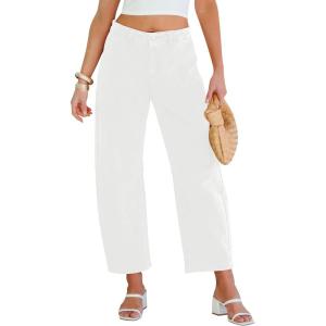 imageGRAPENT Barrel Jeans for Women High Waisted Trendy Wide Leg Baggy Ankle Length Stretchy Denim Trouser Jeans with PocketsCream White