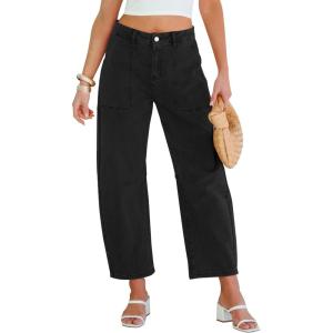imageGRAPENT Barrel Jeans for Women High Waisted Trendy Wide Leg Baggy Ankle Length Stretchy Denim Trouser Jeans with PocketsTrue Black
