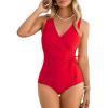 imageGRAPENT One Piece Swimsuit Women V Neck Side Ruched Padded Cute Modest Bathing Suits Swimsuits Beach Vacation SwimwearRed