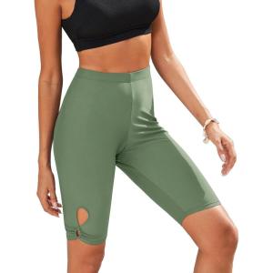 imageGRAPENT Swim Shorts Women High Waisted Cutout Beach Long Board Shorts Swimwear 11 Inseam Short Swim Pants Bottom OnlyIceberg Green