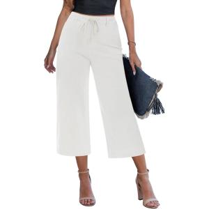 image:imageGRAPENT Capris Jeans for Women Trendy Wide Leg Capri Pants High Waisted Pull On Elastic Waist Summer Stretch Denim JeansCream White