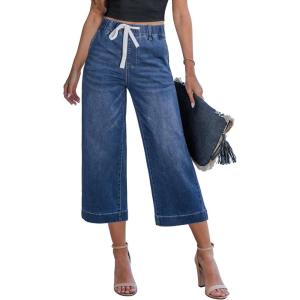 image:imageGRAPENT Capris Jeans for Women Trendy Wide Leg Capri Pants High Waisted Pull On Elastic Waist Summer Stretch Denim JeansTimeless Blue