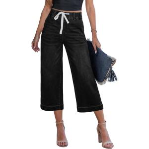 image:imageGRAPENT Capris Jeans for Women Trendy Wide Leg Capri Pants High Waisted Pull On Elastic Waist Summer Stretch Denim JeansWashed Black