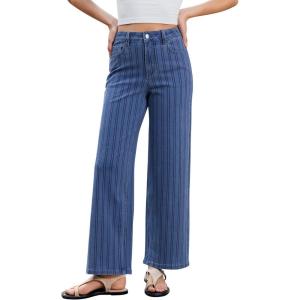 image:imageGRAPENT Striped Jeans for Women Trendy High Waisted Wide Leg Dressy Casual Slight Stretch Denim Pants Trouser JeansClassic Blue