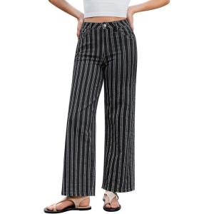 image:imageGRAPENT Striped Jeans for Women Trendy High Waisted Wide Leg Dressy Casual Slight Stretch Denim Pants Trouser JeansWashed Black