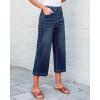 image:imageGRAPENT Capri Jeans for Women Wide Leg High Waisted Effortless Flow Pull On Stretchy Denim Elastic Waist Pants with PocketsNightfall Dark Wash