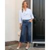 image:imageGRAPENT Capri Jeans for Women Wide Leg High Waisted Effortless Flow Pull On Stretchy Denim Elastic Waist Pants with PocketsNightfall Dark Wash