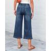 image:imageGRAPENT Capri Jeans for Women Wide Leg High Waisted Effortless Flow Pull On Stretchy Denim Elastic Waist Pants with PocketsVintage Blue