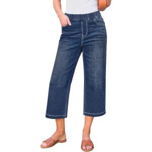 image:imageGRAPENT Capri Jeans for Women Wide Leg High Waisted Effortless Flow Pull On Stretchy Denim Elastic Waist Pants with PocketsNightfall Dark Wash
