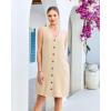 image:imageGPAPENT Linen Dresses for Women Summer Casual Sleeveless Button Down V Neck Pocket Self Tie Knee Length Loose Sun DressBeige