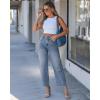 image:imageGRAPENT Barrel Jeans for Women Cropped Trendy High Waisted Baggy Side Seamed Casual Stretchy Denim Pants Wide Leg JeansBay Blue