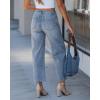 image:imageGRAPENT Barrel Jeans for Women Cropped Trendy High Waisted Baggy Side Seamed Casual Stretchy Denim Pants Wide Leg JeansBay Blue