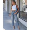 image:imageGRAPENT Barrel Jeans for Women Cropped Trendy High Waisted Baggy Side Seamed Casual Stretchy Denim Pants Wide Leg JeansBay Blue