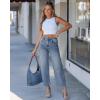image:imageGRAPENT Barrel Jeans for Women Cropped Trendy High Waisted Baggy Side Seamed Casual Stretchy Denim Pants Wide Leg JeansBay Blue