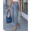 image:imageGRAPENT Barrel Jeans for Women Cropped Trendy High Waisted Baggy Side Seamed Casual Stretchy Denim Pants Wide Leg JeansBay Blue