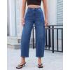 image:imageGRAPENT Barrel Jeans for Women Cropped Trendy High Waisted Baggy Side Seamed Casual Stretchy Denim Pants Wide Leg JeansClassic Blue