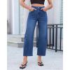 image:imageGRAPENT Barrel Jeans for Women Cropped Trendy High Waisted Baggy Side Seamed Casual Stretchy Denim Pants Wide Leg JeansClassic Blue