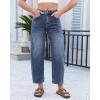 image:imageGRAPENT Barrel Jeans for Women Cropped Trendy High Waisted Baggy Side Seamed Casual Stretchy Denim Pants Wide Leg JeansDark Ocean Blue