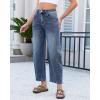 image:imageGRAPENT Barrel Jeans for Women Cropped Trendy High Waisted Baggy Side Seamed Casual Stretchy Denim Pants Wide Leg JeansDark Ocean Blue