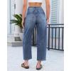image:imageGRAPENT Barrel Jeans for Women Cropped Trendy High Waisted Baggy Side Seamed Casual Stretchy Denim Pants Wide Leg JeansDark Ocean Blue