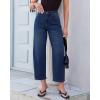 image:imageGRAPENT Barrel Jeans for Women Cropped Trendy High Waisted Baggy Side Seamed Casual Stretchy Denim Pants Wide Leg JeansDarkness Blue
