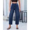 image:imageGRAPENT Barrel Jeans for Women Cropped Trendy High Waisted Baggy Side Seamed Casual Stretchy Denim Pants Wide Leg JeansDarkness Blue