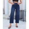 image:imageGRAPENT Barrel Jeans for Women Cropped Trendy High Waisted Baggy Side Seamed Casual Stretchy Denim Pants Wide Leg JeansDarkness Blue