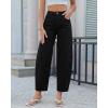 image:imageGRAPENT Barrel Jeans for Women Cropped Trendy High Waisted Baggy Side Seamed Casual Stretchy Denim Pants Wide Leg JeansTrue Black