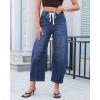 image:imageGRAPENT Barrel Jeans for Women Trendy High Waisted Cropped Baggy Wide Leg Pull On Elastic Waist Stretchy Denim PantsClassic Blue