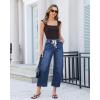 image:imageGRAPENT Barrel Jeans for Women Trendy High Waisted Cropped Baggy Wide Leg Pull On Elastic Waist Stretchy Denim PantsClassic Blue
