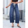 image:imageGRAPENT Barrel Jeans for Women Trendy High Waisted Cropped Baggy Wide Leg Pull On Elastic Waist Stretchy Denim PantsClassic Blue