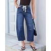 image:imageGRAPENT Barrel Jeans for Women Trendy High Waisted Cropped Baggy Wide Leg Pull On Elastic Waist Stretchy Denim PantsClassic Blue
