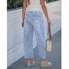 image:imageGRAPENT Barrel Jeans for Women Trendy High Waisted Cropped Baggy Wide Leg Pull On Elastic Waist Stretchy Denim PantsReef Blue