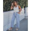 image:imageGRAPENT Barrel Jeans for Women Trendy High Waisted Cropped Baggy Wide Leg Pull On Elastic Waist Stretchy Denim PantsReef Blue