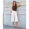 image:imageGRAPENT Capri Jeans for Women Wide Leg Trendy High Waisted Side Seam Stretchy Denim Capris Pants Summer Casual JeansCream White