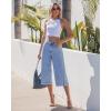 image:imageGRAPENT Capri Jeans for Women Wide Leg Trendy High Waisted Side Seam Stretchy Denim Capris Pants Summer Casual JeansRoadnight Blue