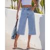 image:imageGRAPENT Capri Jeans for Women Wide Leg Trendy High Waisted Side Seam Stretchy Denim Capris Pants Summer Casual JeansRoadnight Blue