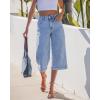 image:imageGRAPENT Capri Jeans for Women Wide Leg Trendy High Waisted Side Seam Stretchy Denim Capris Pants Summer Casual JeansRoadnight Blue